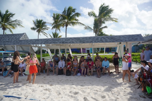 Group all gathered at the court at Volleyball Vacations